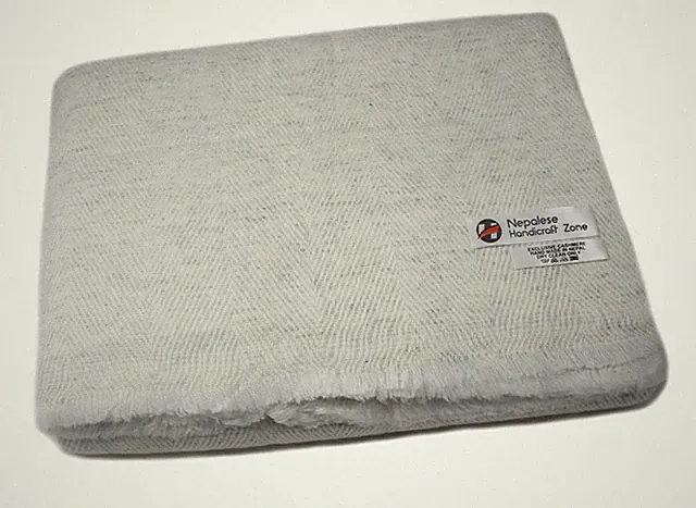100% Cashmere Blanket/Throw/ Ivory Herringbone 54"x108"-Nepalese Handicraft Zone
