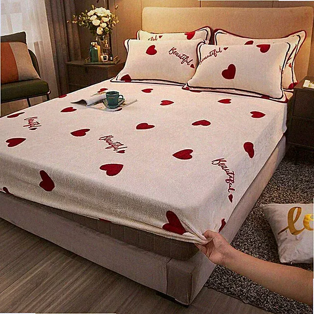 25CM Mattress Cover Mink Cashmere Thicken Bed Sheet Pillowcase WinterFittedSheet