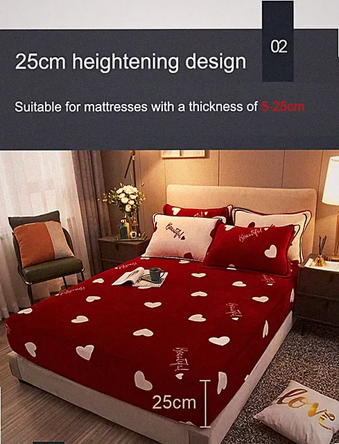 Bed sheet Mattress Cover Soft Thicken Cashmere Mink Universal heart Winter
