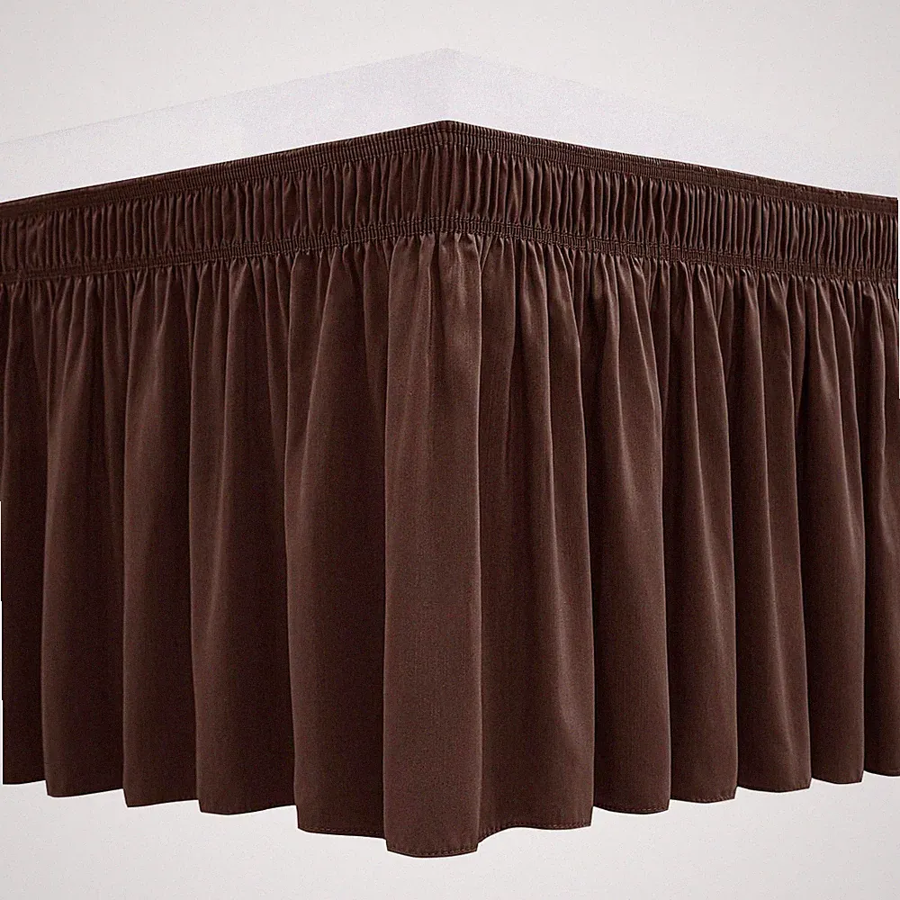 Biscaynebay Wrap Around Bed Skirts for Queen Beds 15 Inches Drop, Brown Elastic