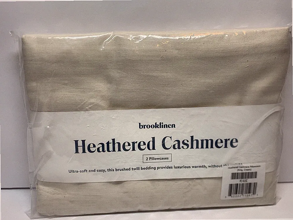 Brooklinen Heathered Cashmere Pillowcase Set x 2 ~ KING Size, Cream NEW
