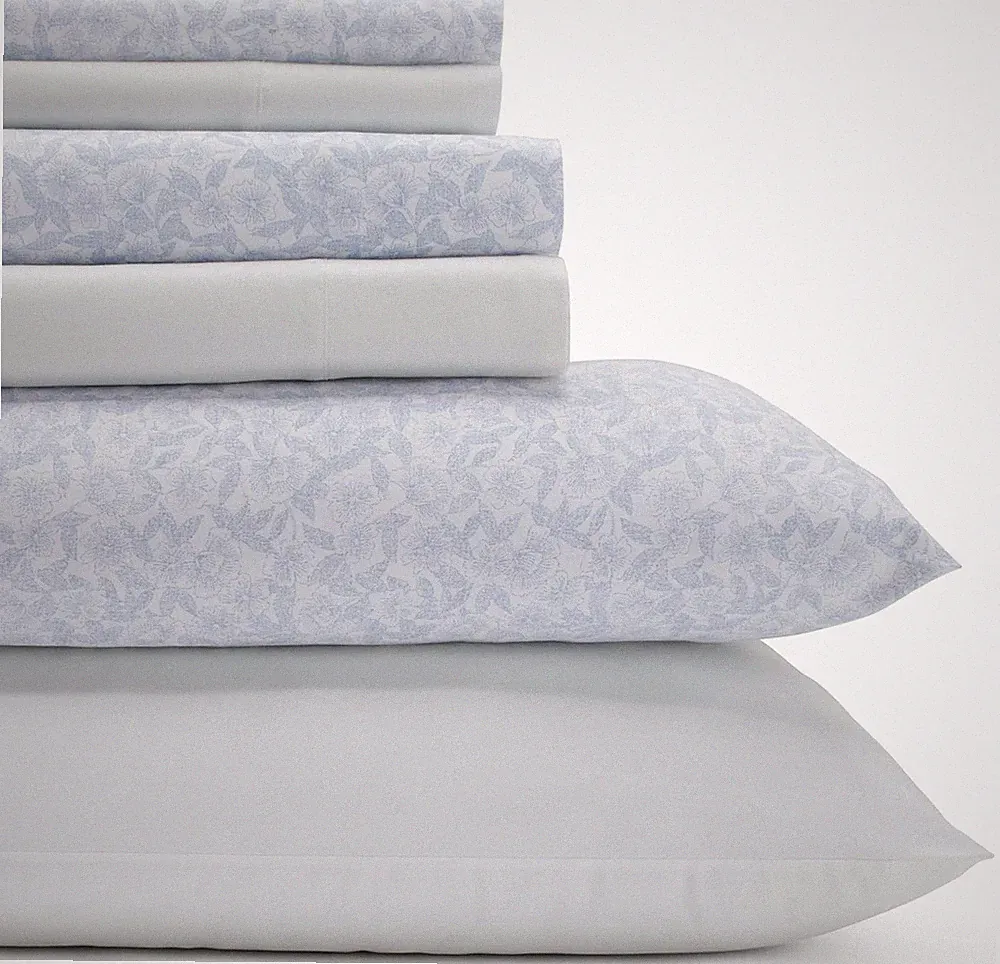 Crisp Cotton Percale Queen Bedding Set - Belle Blue Cashmere, 6 Pieces