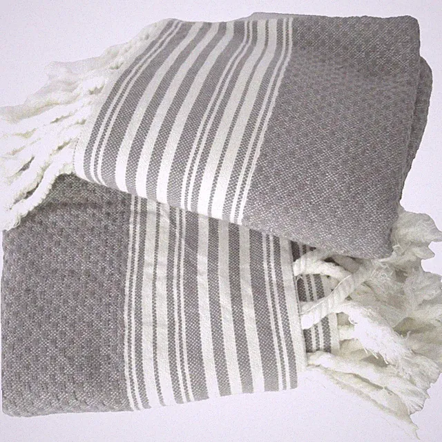 Cupcakes and Cashmere 2 Euro Pillow Shams Textured Gray White Fringe Ticking