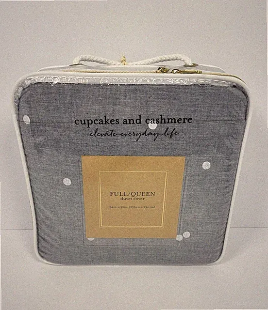 Cupcakes and Cashmere Chambray Dot Full Queen Duvet Cover Blue White