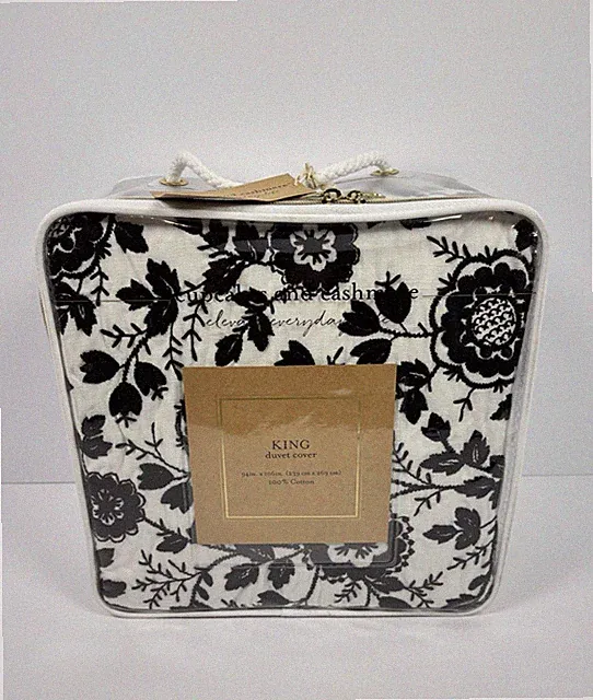 Cupcakes and Cashmere Folk Floral King Duvet Cover Black Embroidered