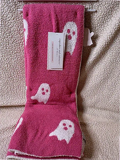 Cupcakes and Cashmere Halloween PINK Ghost Throw Blanket Viral Reversible