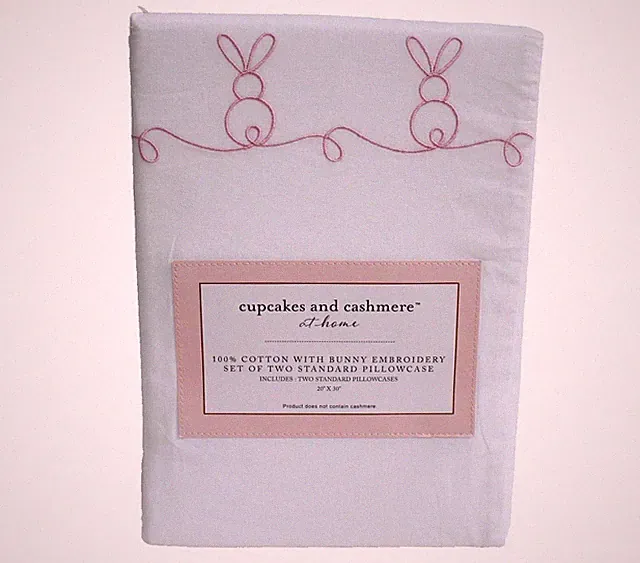 Cupcakes and Cashmere White Cotton Bunny Embroidery Set of 2 Standard Pillowcase