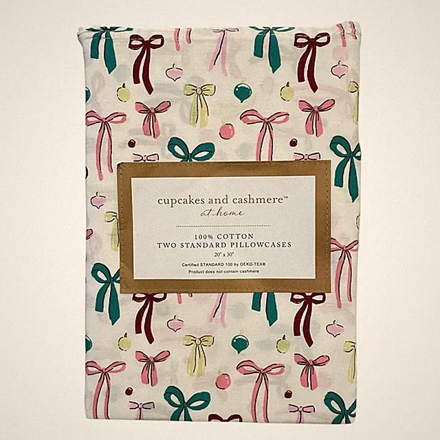 Cupcakes & Cashmere 100% Cotton BOWS Standard Pillowcase Set of 2 New