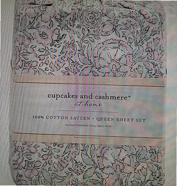 CUPCAKES & CASHMERE 100% Cotton SateenQueen Sheet FLORAL Set New