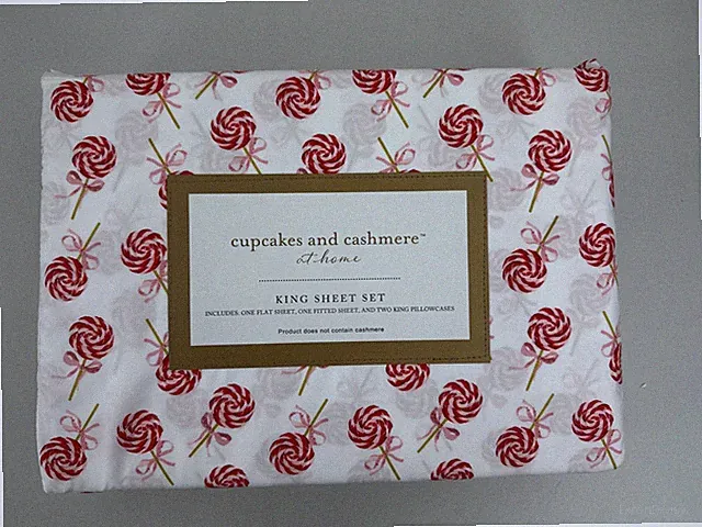 Cupcakes & Cashmere 4-Piece King Sheet Set Peppermint Candy with Bows