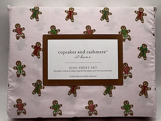 Cupcakes & Cashmere King Gingerbread Sheet Set Pink Christmas New