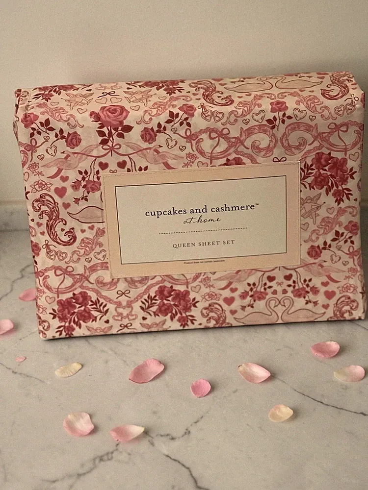 Cupcakes & Cashmere Sheet Set Pink Floral Hearts Bows 4 Pc Coquette Bedding