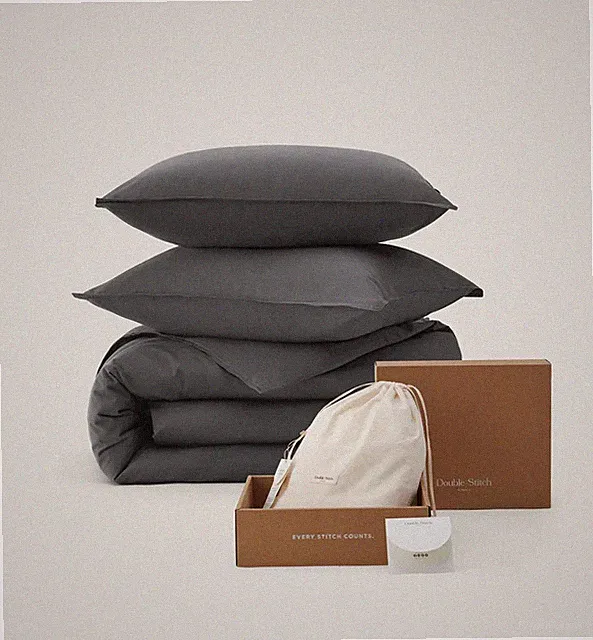 Double Stitch Mongolian Cashmere Cotton Ash Black King/Cali King Duvet Cover Set