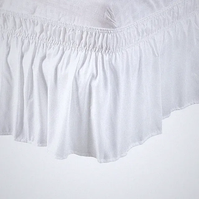 Elastic Dust Ruffled Bed Skirt W/ 15" Drop Full White