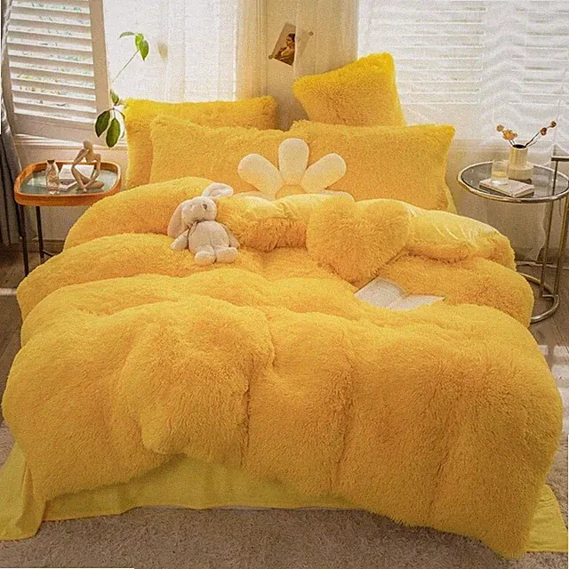 Faux Fluffy Fleece Cashmere Comforter Bedding Set Cover Queen 4 Piece