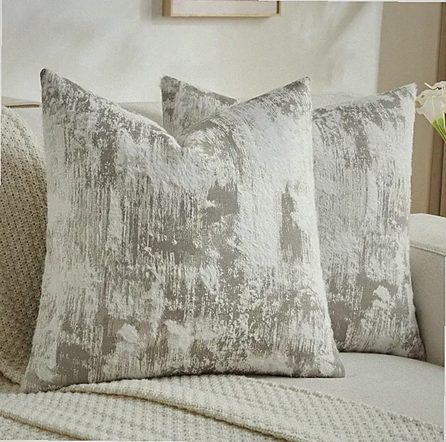 FUTEI Beige White Euro Pillow Shams 24x24 Set of 2 Jacquard Faux Cashmere Couch