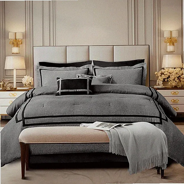 Hotel Comforter Set King 8-Piece Gray Hydro-Brushed Wooly Feel Modern Luxury Bed