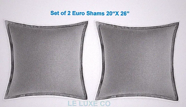 Hudson Park Luxe Cotton-Cashmere Set Of 2 Euro Pillow Shams Gray $500 New