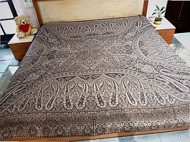 JAMAVAR Kashmiri woven Warm Jacquard Bedspread 100% Cashmere Paisley ROYAL UNIQ