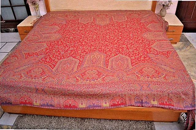 KASHMIRI JAMAVAR BEDCOVER COUVERTURES 100% CASHMERE BEDSPREAD :16 DESIGNS CHOICE