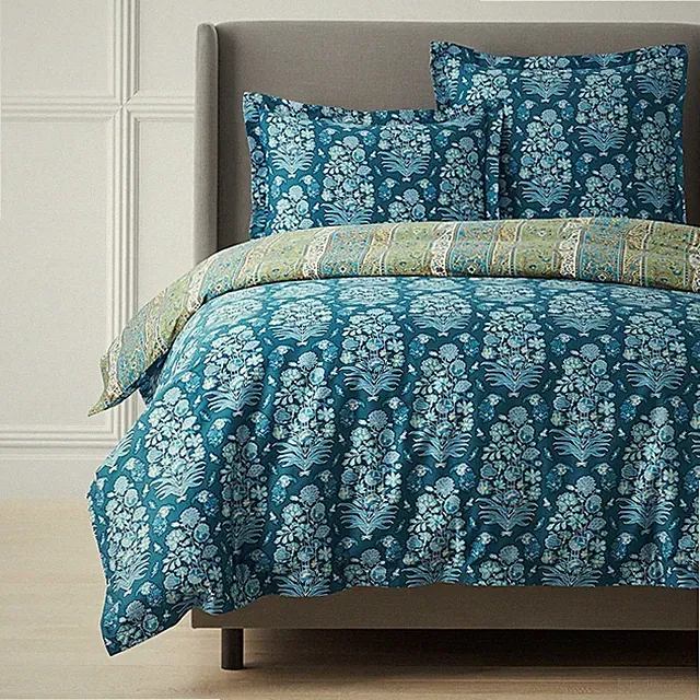 Nawab Floral Premium Smooth Sateen Reversible Duvet Cover(Blue Multi)|6116