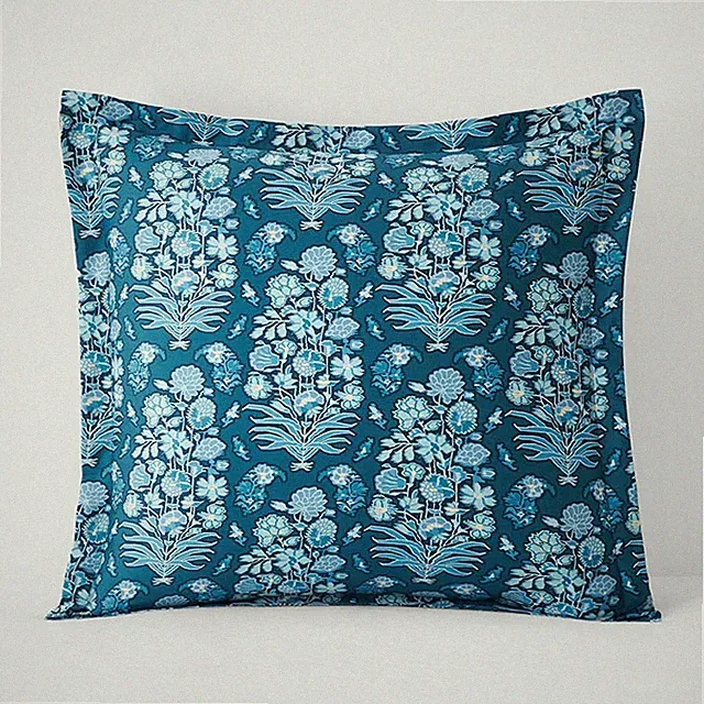 Nawab Floral Premium Smooth Sateen Reversible Sham(Blue Multi)|6117