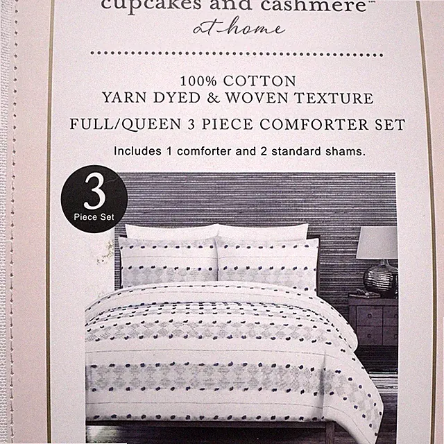 NEW 3pcs Blue White Modern Boho Chic Cupcakes Cashmere Full/Queen Comforter Set