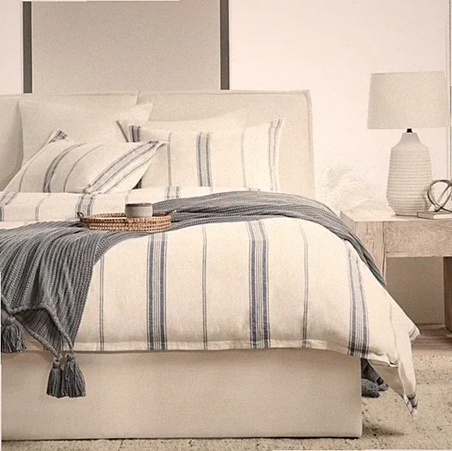 NEW Jayson Striped Linen Cashmere Duvet Cover Villa Size Queen Bedding $619