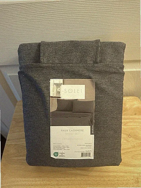 New Solei Soft and Luxurious Charcoal Gray Faux Cashmere Queen Sheet Set 4Pc