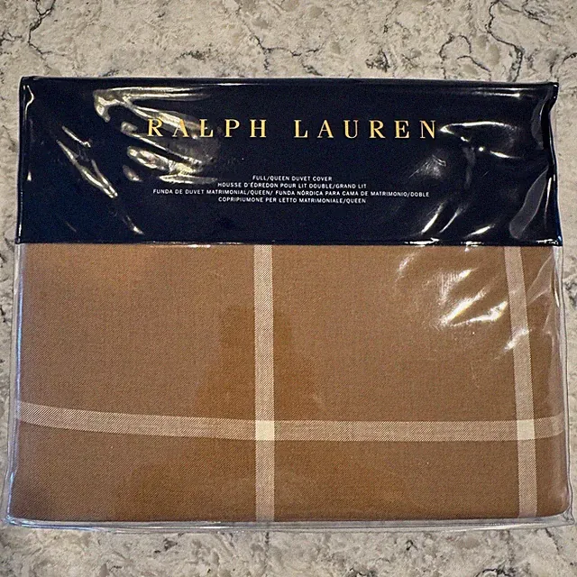 Ralph Lauren Duvet Cover Full Queen Brown Plaid Modern Equestrian Cashmere Blend