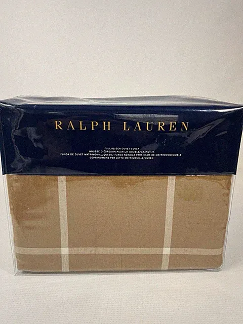 Ralph Lauren Full Queen Equestrian Windowpane Duvet Cover Camel Cotton Cashmere