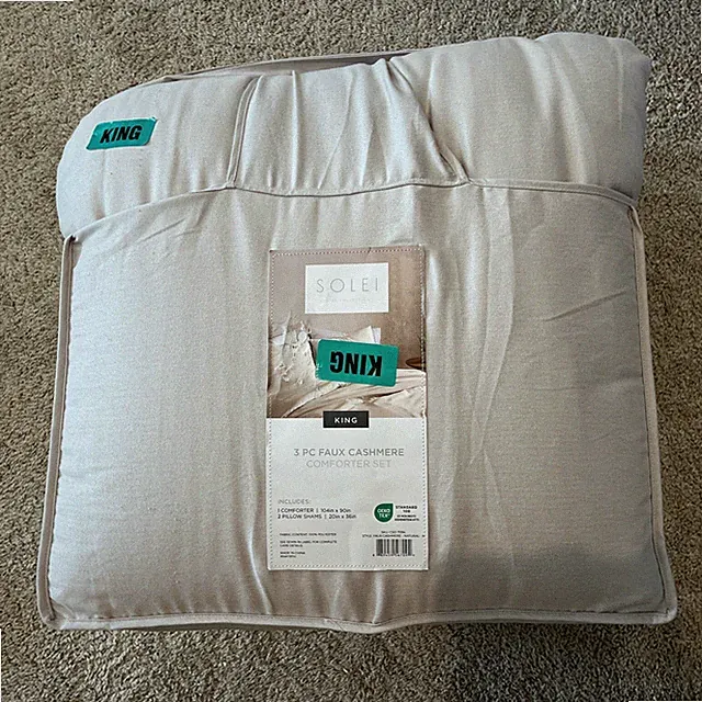 SOLEI 3 Piece Faux Cashmere Oatmeal / Off White King Comforter Set 104”x90” New