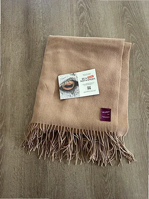 State Cashmere Throw Blanket with Decorative Fringe - Ultra Soft Accent Beige