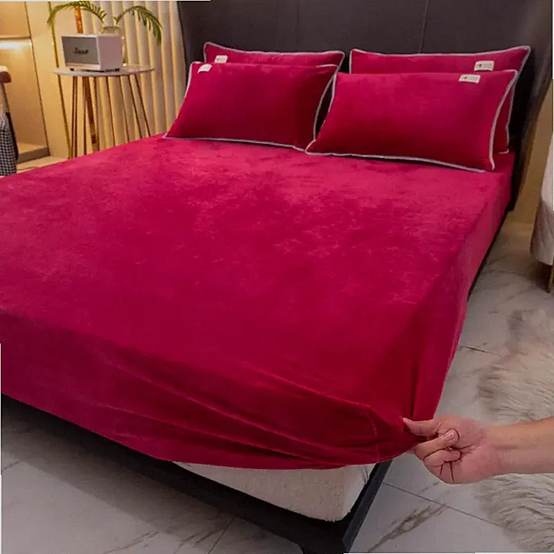 Thick Cashmere Solid Fitted Sheet High Quality Non Slip Mattress Cover Protector