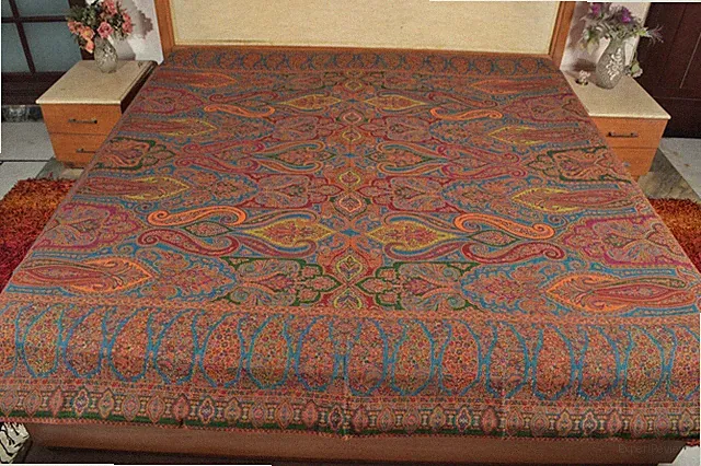 TURQUOISE BLUE Bedspreads 100% Cashmere Paisley Jamawar Decorative Home Bedcover
