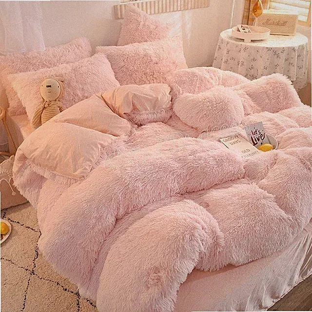Ultra Warm Bed Plush Velvet Bedding Set 4 Pieces Lamb Cashmere Duvet Cover Sheet