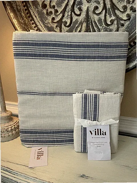 Villa By Classic Home Jayson Stripe Linen Cashmere KING Duvet KING Sham (1) Set
