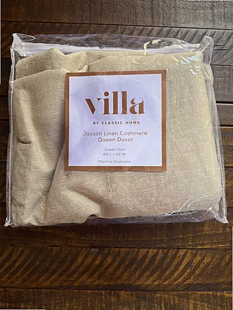 Villa By Classic Home Jayson Stripe Linen Cashmere Queen Duvet New! Natural READ